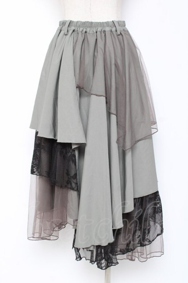 画像2: axes femme / 異素材イレヘムロングスカート F グリーン Y-26-01-09-158-AX-SK-SZ-ZY (2)