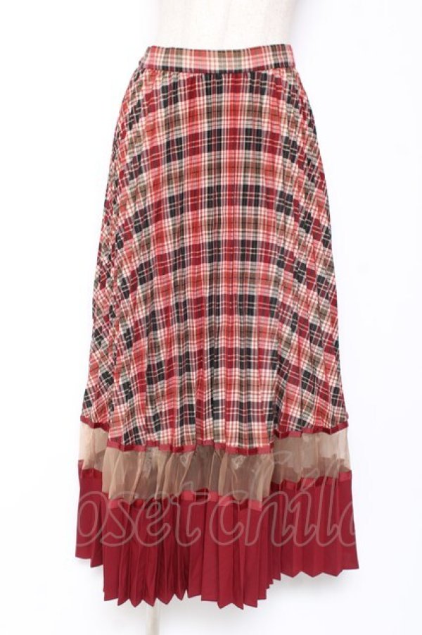 画像1: axes femme POETIQUE / チェック切替プリーツスカート M ワイン Y-26-01-09-160-AX-SK-SZ-ZY (1)