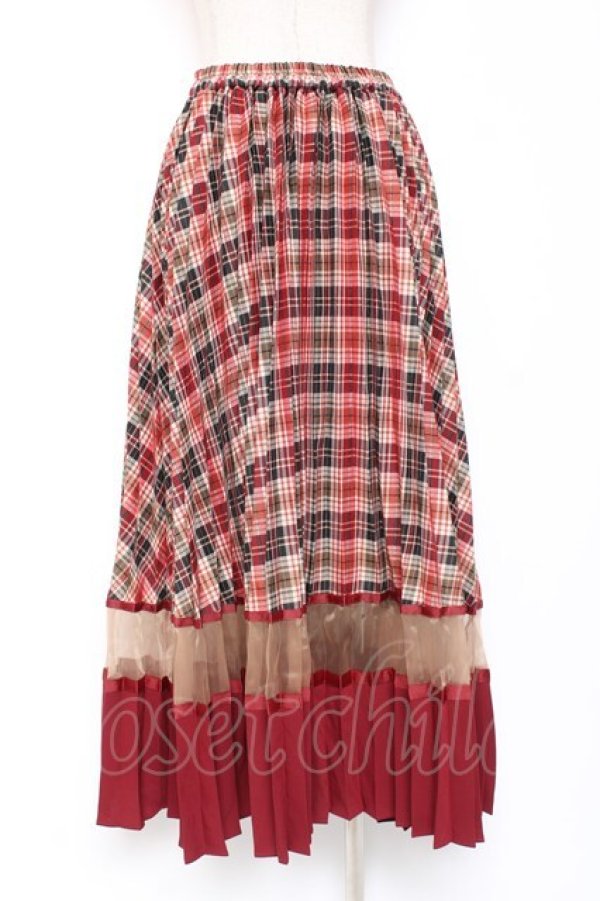 画像2: axes femme POETIQUE / チェック切替プリーツスカート M ワイン Y-26-01-09-160-AX-SK-SZ-ZY (2)