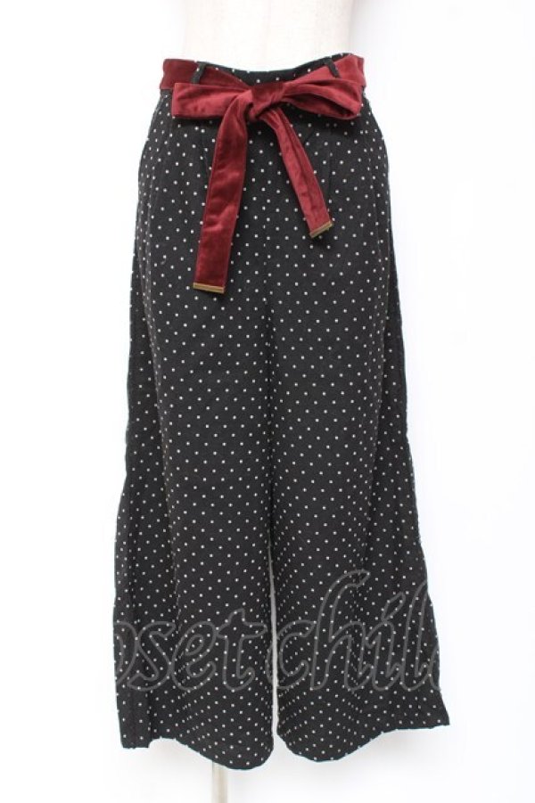 画像1: axes femme / リボン付きドット柄ワイドパンツ M 黒 Y-26-01-09-163-AX-PA-SZ-ZY (1)