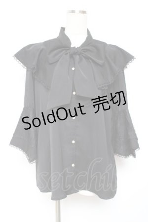 画像: axes femme / タイ付姫袖風フリルブラウス F 黒 Y-26-01-09-027-AX-BL-SZ-ZY