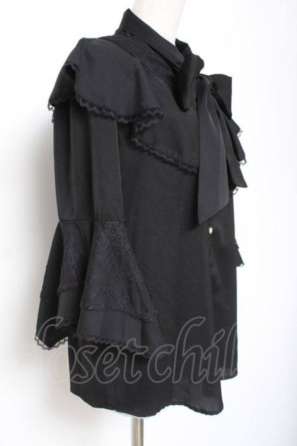 画像3: axes femme / タイ付姫袖風フリルブラウス F 黒 Y-26-01-09-027-AX-BL-SZ-ZY (3)