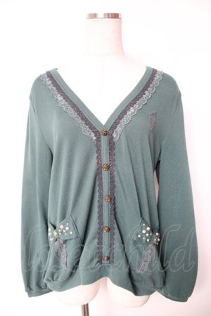 画像: axes femme / ビジューリボンポケットカーデ  グリーン Y-26-01-12-050-AX-TO-SZ-ZY