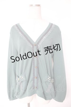 画像: axes femme / ビジューリボンポケットカーデ  グリーン Y-26-01-12-050-AX-TO-SZ-ZY