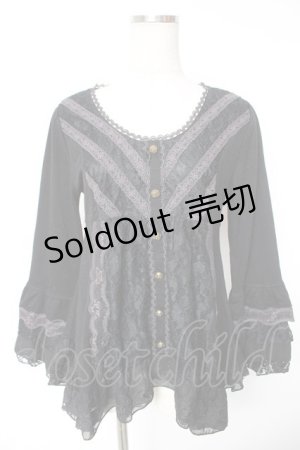 画像: axes femme / 姫袖風レース切り替えチュニック  黒 Y-26-01-12-059-AX-TO-SZ-ZY