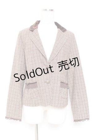画像: axes femme / ベロア切り替え千鳥格子ジャケット  ブラウン Y-26-01-12-080-AX-TO-SZ-ZY
