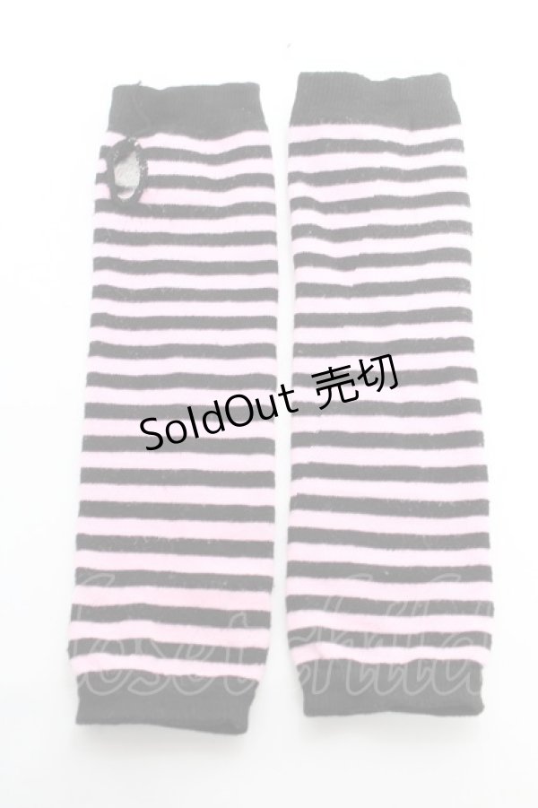 画像2: Amilige / ボーダーアームウォーマー  ピンク×黒 Y-26-01-12-012-PU-ZA-SZ-ZT444-F004 (2)