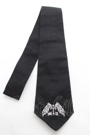 画像: MA / ロゴ刺繍ネクタイ  黒 Y-26-01-12-013-PU-ZA-SZ-ZY