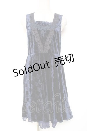 画像: axes femme / アーガイルエンボスベロアワンピース  紺 Y-26-01-12-116-AX-OP-SZ-ZS