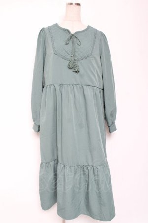 画像: axes femme / キルティングブロッキングワンピース  グリーン Y-26-01-12-125-AX-OP-SZ-ZY