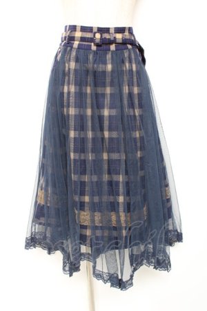 画像: axes femme / チュール重ねチェックスカート  紺 Y-26-01-12-137-AX-SK-SZ-ZY