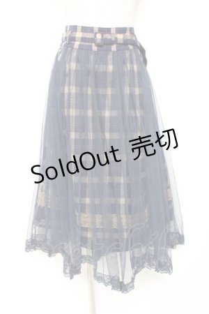 画像: axes femme / チュール重ねチェックスカート  紺 Y-26-01-12-137-AX-SK-SZ-ZY