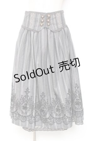 画像: axes femme / 裾フロッキーローズストライプスカート  グレー Y-26-01-12-149-AX-SK-SZ-ZY