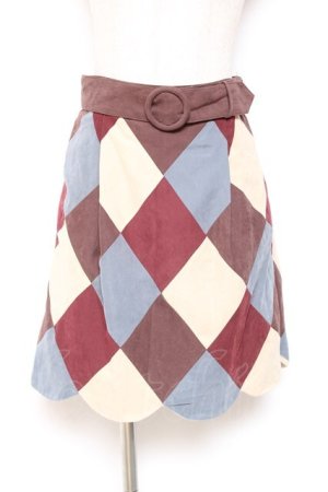 画像: Fi.n.t / ダイヤパッチワークスカート F ブラウン Y-26-01-12-155-CA-SK-SZ-ZI