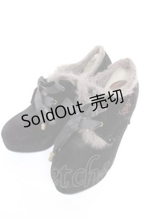 画像: axes femme / 刺繍入り配色ファーブーティー M 黒 Y-26-01-12-026-AX-SH-SZ-ZY