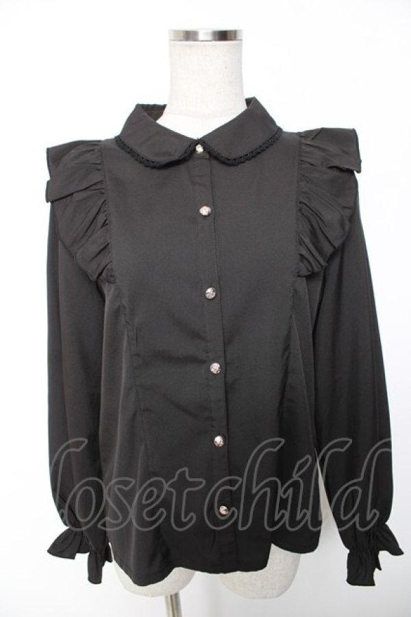 画像1: axes femme POETIQUE / リボン付丸襟長袖ブラウス M 黒 Y-26-01-16-059-AX-BL-SZ-ZY (1)