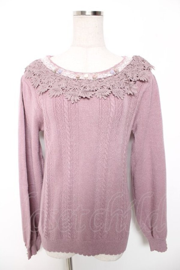 画像1: axes femme / 巻薔薇×パールデザインニット F ラベンダー Y-26-01-16-061-AX-TO-SZ-ZY (1)