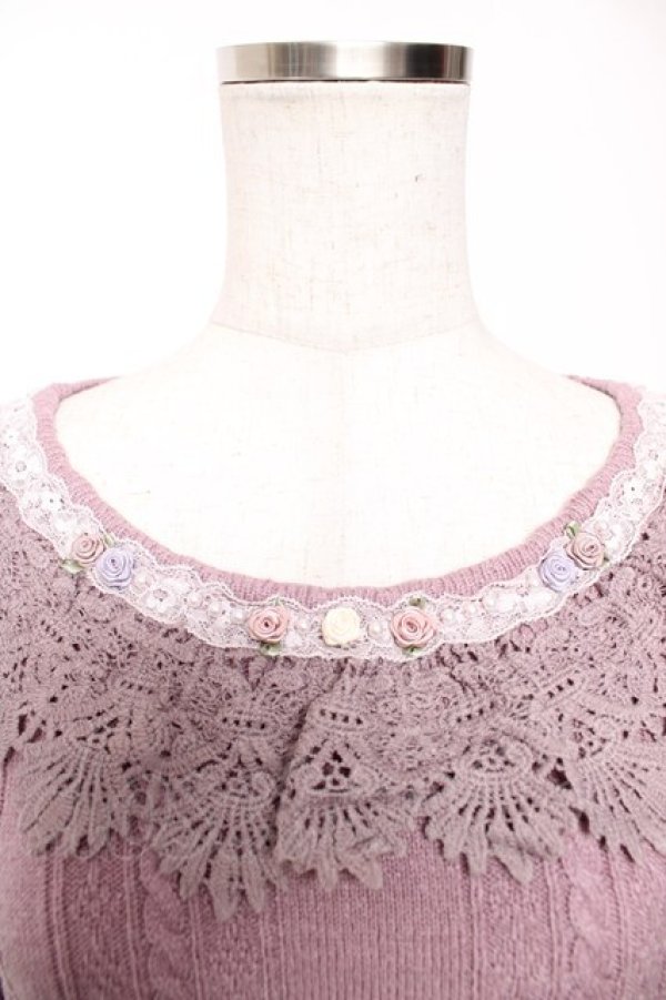 画像3: axes femme / 巻薔薇×パールデザインニット F ラベンダー Y-26-01-16-061-AX-TO-SZ-ZY (3)