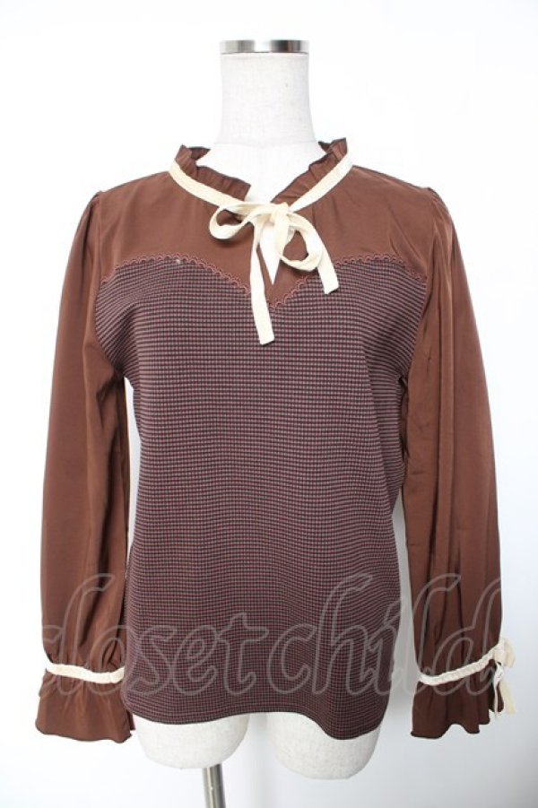 画像1: axes femme / 千鳥柄ビスチェ切替トップス  ブラウン Y-26-01-16-069-AX-TO-SZ-ZY (1)