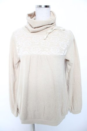 画像: axes femme / レース切り替えハイネックニットソー M ベージュ Y-26-01-16-081-AX-TO-SZ-ZY