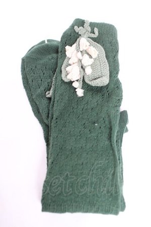 画像: PINK HOUSE / すずらんモチーフニットソックス  グリーン Y-26-01-16-011-LO-ZA-SZ-ZY