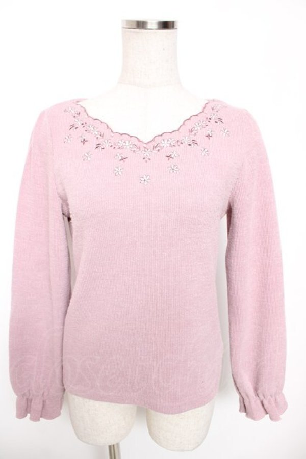 画像1: axes femme / お花刺繍ニットプルオーバー M ピンク Y-26-01-16-091-AX-TO-SZ-ZY (1)