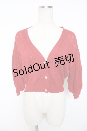 画像: F&A / ドライフラワー釦透かし編みカーディガン F レッド Y-26-01-16-095-LO-TO-SZ-ZY