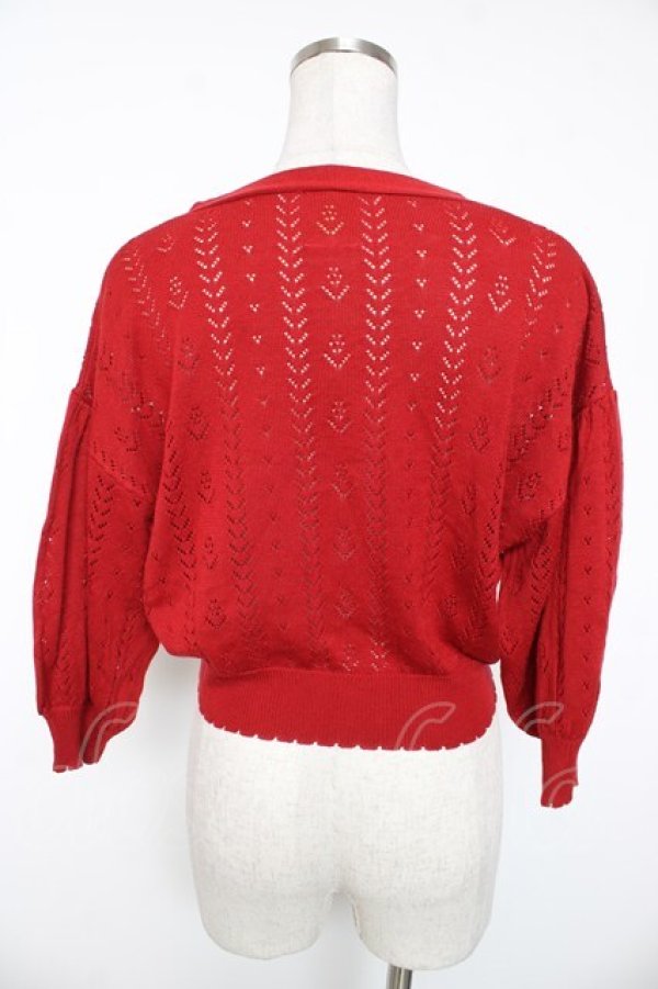 画像2: F&A / ドライフラワー釦透かし編みカーディガン F レッド Y-26-01-16-095-LO-TO-SZ-ZY (2)