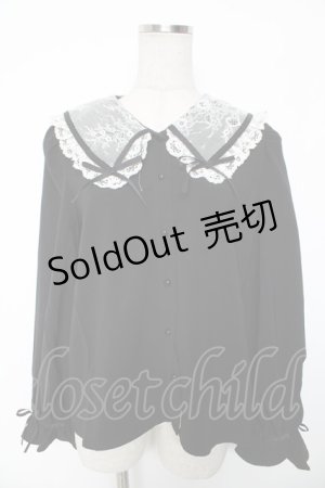 画像: Rojita / リボン付き配色レース衿長袖ブラウス Ｍ 黒 Y-26-01-16-102-LO-BL-SZ-ZY