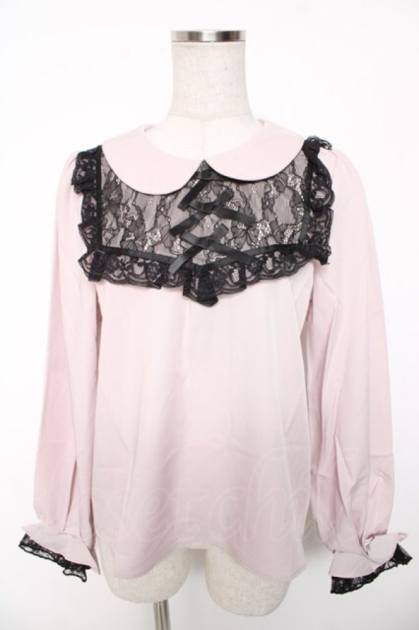 画像1: Honey Cinnamon / レース切替丸衿トップス F ピンク Y-26-01-16-103-LO-BL-SZ-ZY (1)