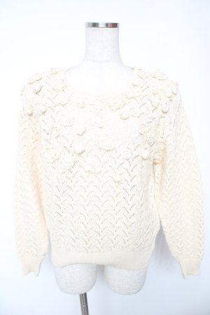 画像: INGEBORG / カメリアモチーフ付きニット  生成り Y-26-01-16-113-LO-TO-SZ-ZY