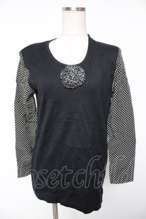 画像: INGEBORG / 柄切替カメリアモチーフトップス  黒 Y-26-01-16-115-LO-TO-SZ-ZY