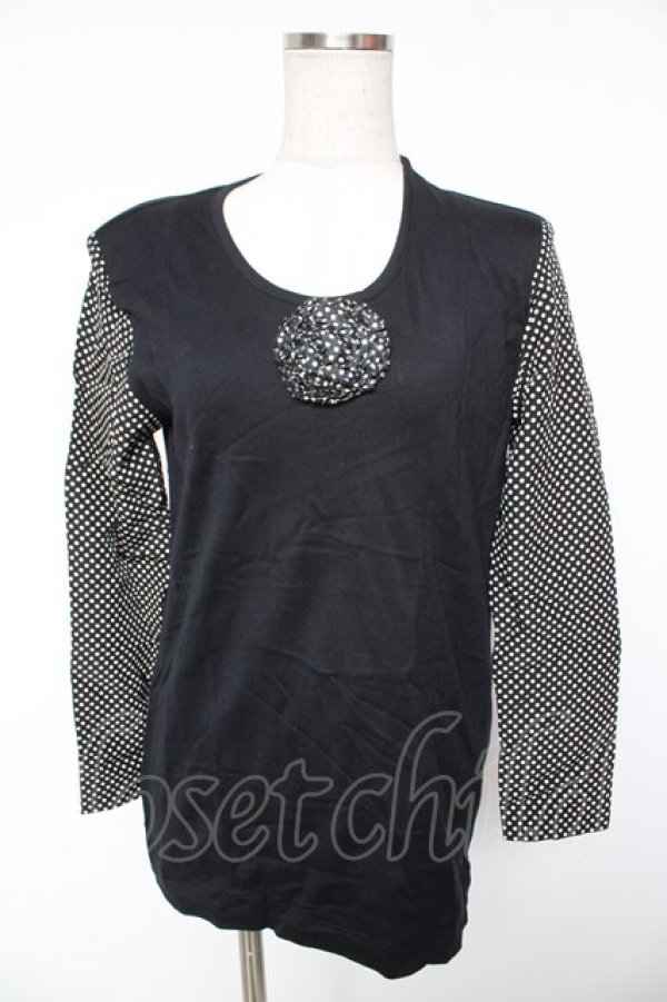 画像1: INGEBORG / 柄切替カメリアモチーフトップス  黒 Y-26-01-16-115-LO-TO-SZ-ZY (1)