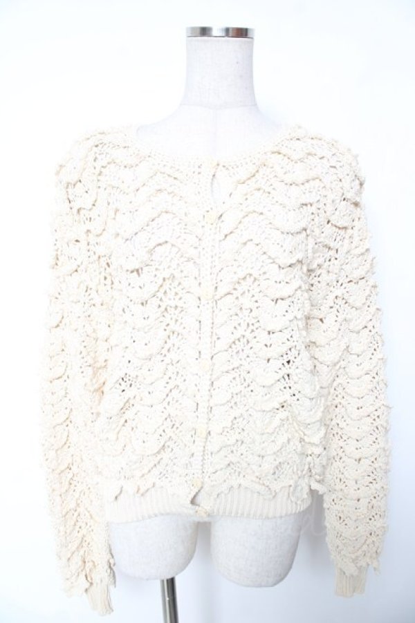 画像1: INGEBORG / スカラップフリル編み透かしカーディガン  生成り Y-26-01-16-118-LO-TO-SZ-ZY (1)