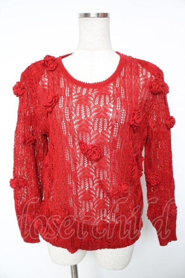 画像1: INGEBORG / カメリアモチーフ透かしニット  赤 Y-26-01-16-120-LO-TO-SZ-ZY (1)
