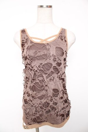 画像: Ozz Croce / プリント入り異素材切替ノースリーブトップス  ブラウン Y-26-01-16-129-OO-TO-SZ-ZY