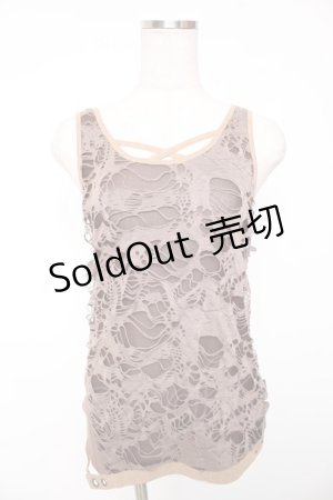 画像: Ozz Croce / プリント入り異素材切替ノースリーブトップス  ブラウン Y-26-01-16-129-OO-TO-SZ-ZS