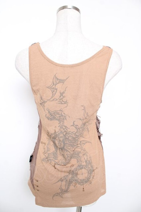 画像2: Ozz Croce / プリント入り異素材切替ノースリーブトップス  ブラウン Y-26-01-16-129-OO-TO-SZ-ZY (2)