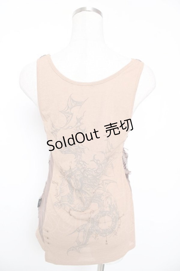 画像2: Ozz Croce / プリント入り異素材切替ノースリーブトップス  ブラウン Y-26-01-16-129-OO-TO-SZ-ZS (2)