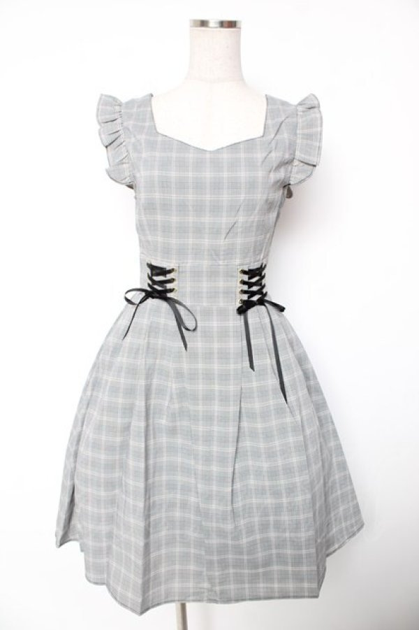画像1: Amavel / Wレースアップチェックワンピース F グレー Y-26-01-16-142-CA-OP-SZ-ZY (1)