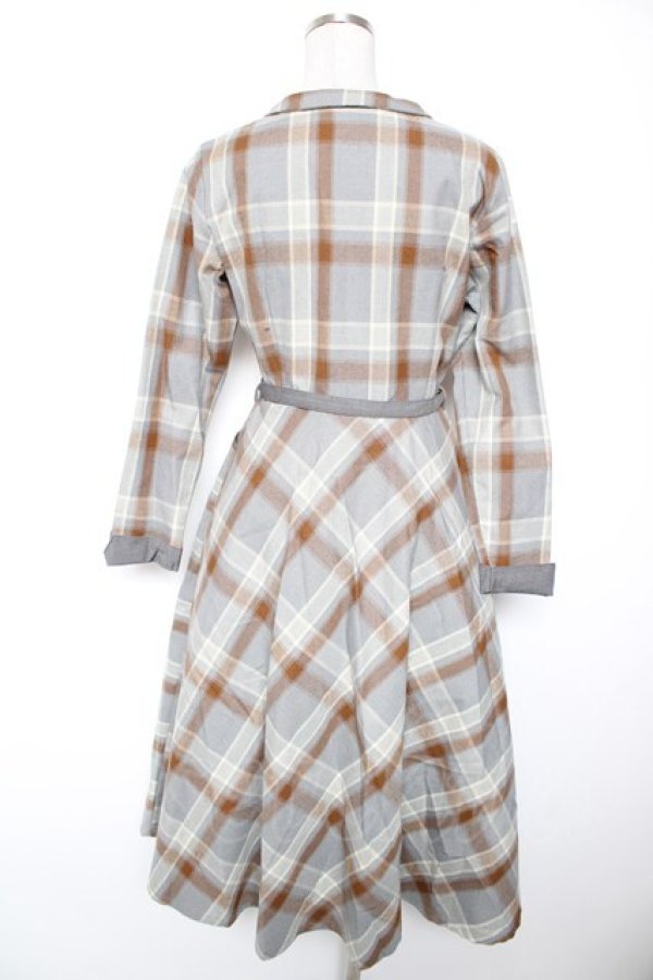 画像2: an another angelus / ダブルオープンカラーチェックワンピース F サックス Y-26-01-16-159-CA-OP-SZ-ZY (2)