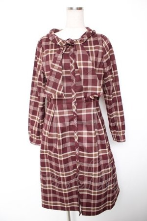 画像: Fi.n.t / ブランケットチェックスカーフタイワンピース F ワイン Y-26-01-16-160-CA-OP-SZ-ZY