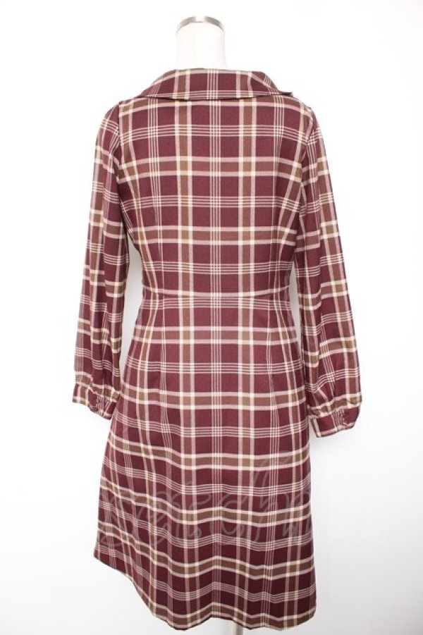画像2: Fi.n.t / ブランケットチェックスカーフタイワンピース F ワイン Y-26-01-16-160-CA-OP-SZ-ZY (2)