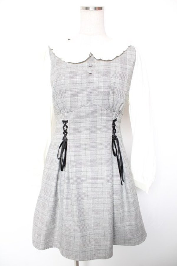 画像1: Ank Rouge / ウエストスピンドルチェックワンピース M グレー Y-26-01-16-161-CA-OP-SZ-ZY (1)