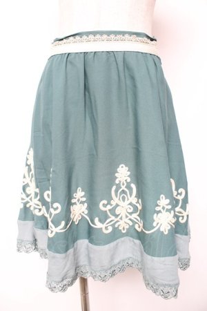 画像: axes femme / バイカラーコード刺繍スカート M ミント Y-26-01-16-203-AX-SK-SZ-ZS