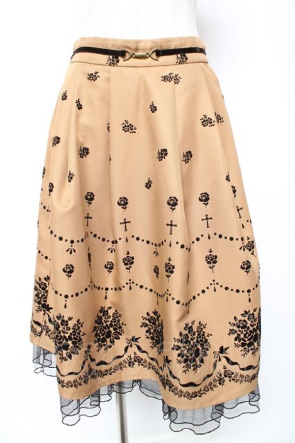 画像1: axes femme / ブーケ柄フロッキースカート M キャメル Y-26-01-16-205-AX-SK-SZ-ZY (1)