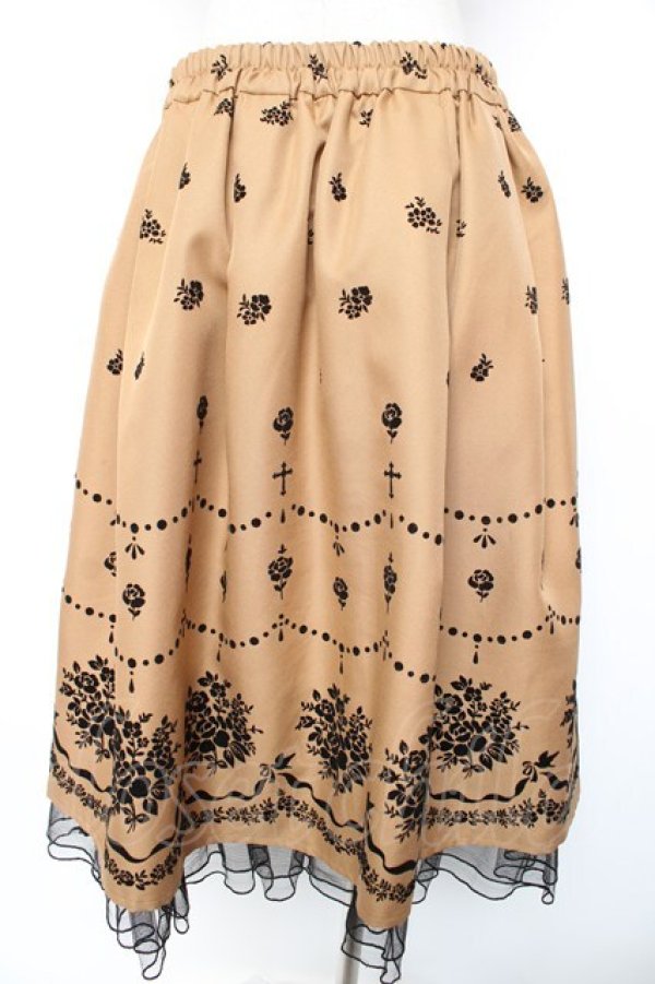 画像2: axes femme / ブーケ柄フロッキースカート M キャメル Y-26-01-16-205-AX-SK-SZ-ZY (2)