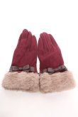 画像1: axes femme / ファー×リボン手袋  ワイン Y-26-01-16-004-AX-ZA-SZ-ZY (1)