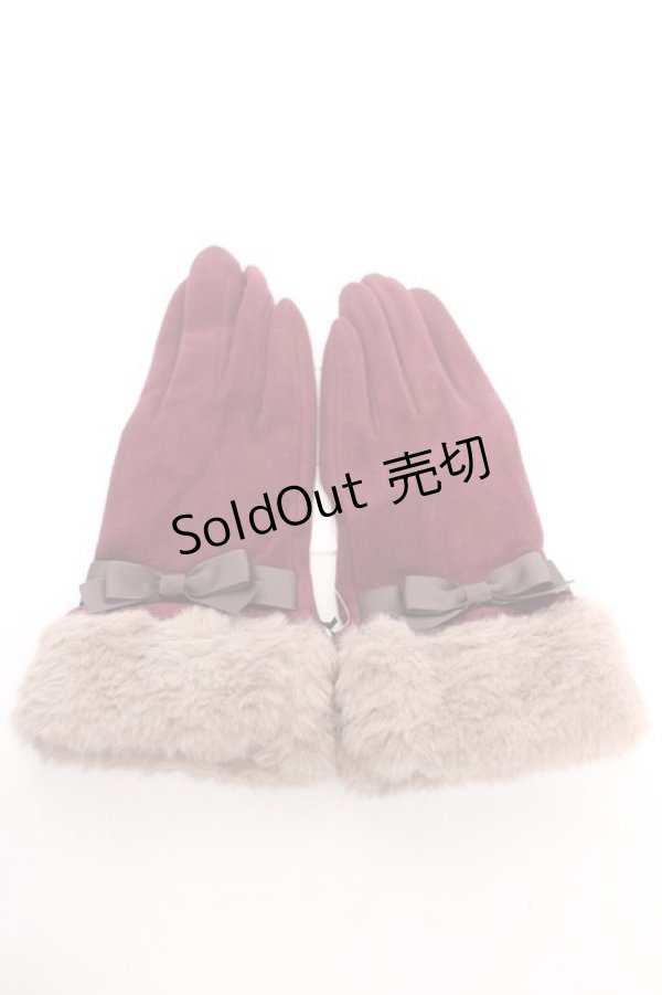 画像1: axes femme / ファー×リボン手袋  ワイン Y-26-01-16-004-AX-ZA-SZ-ZY (1)