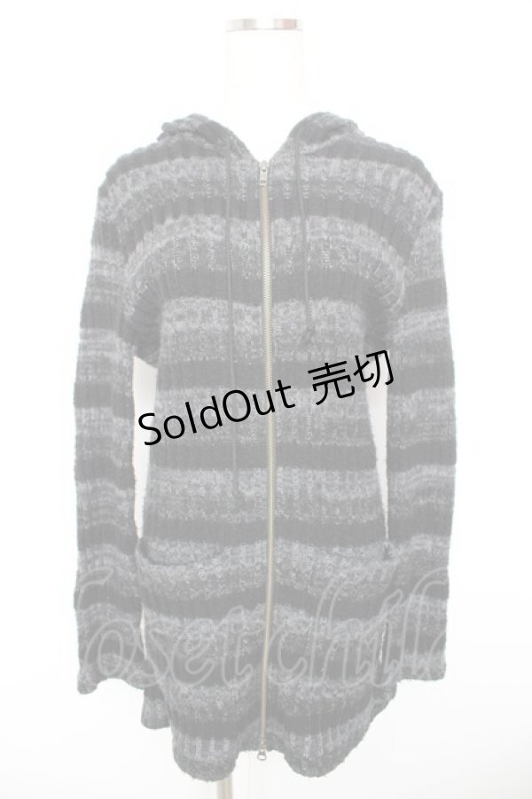 画像1: BPN FOR MEN / ボーダーニットZIPパーカー M 黒 Y-26-01-18-042-GO-TO-SZ-ZY (1)